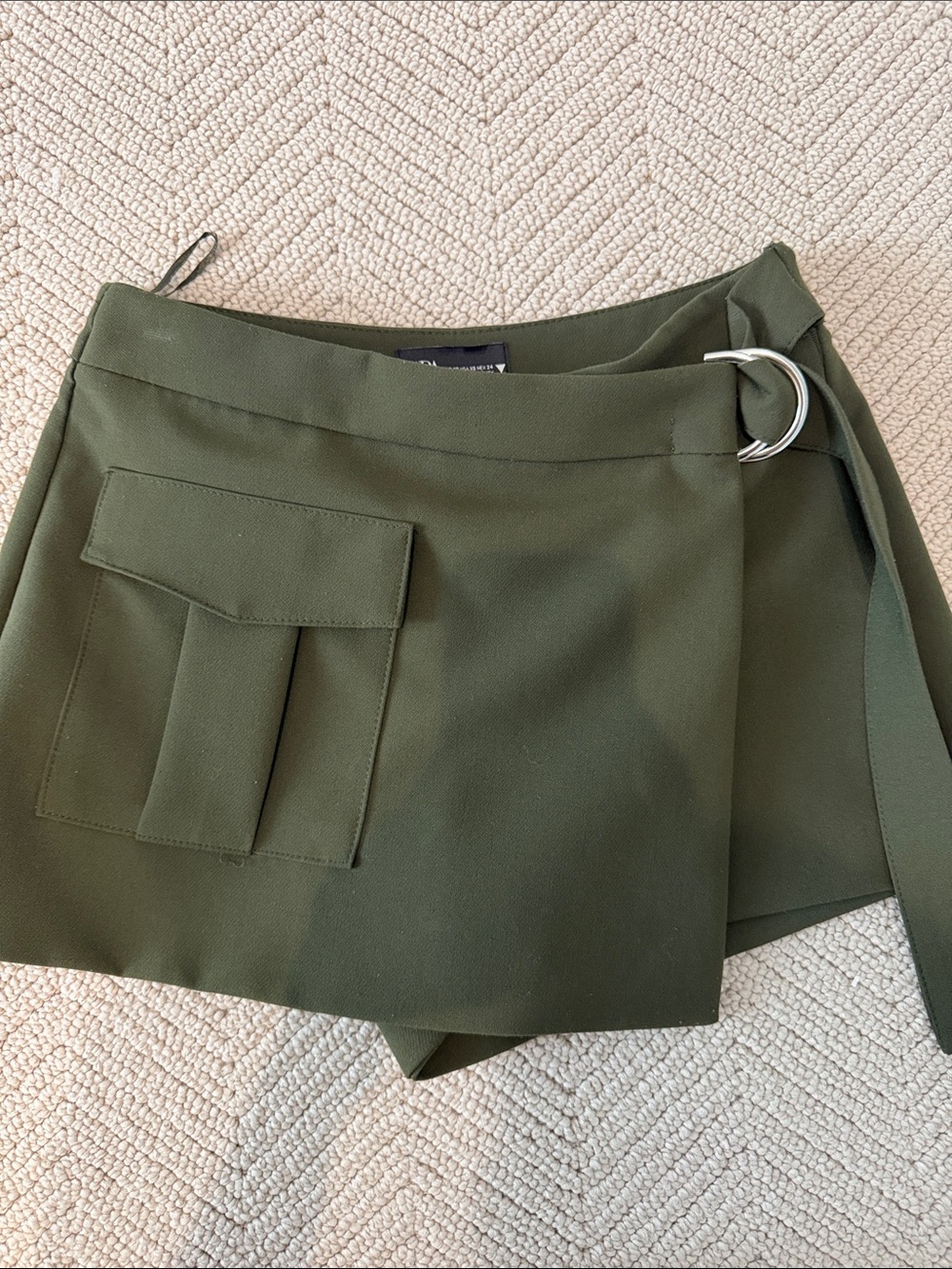 Zara Olive Green Wrap Skort with D-Ring Belt